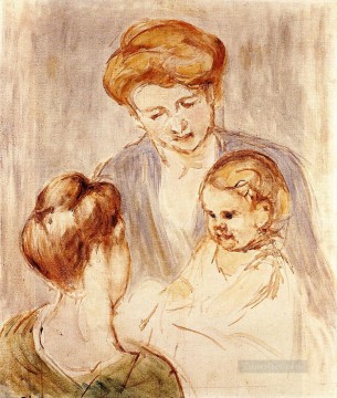 A Baby Smiling at Two Young Women mothers children Mary Cassatt Oil Paintings